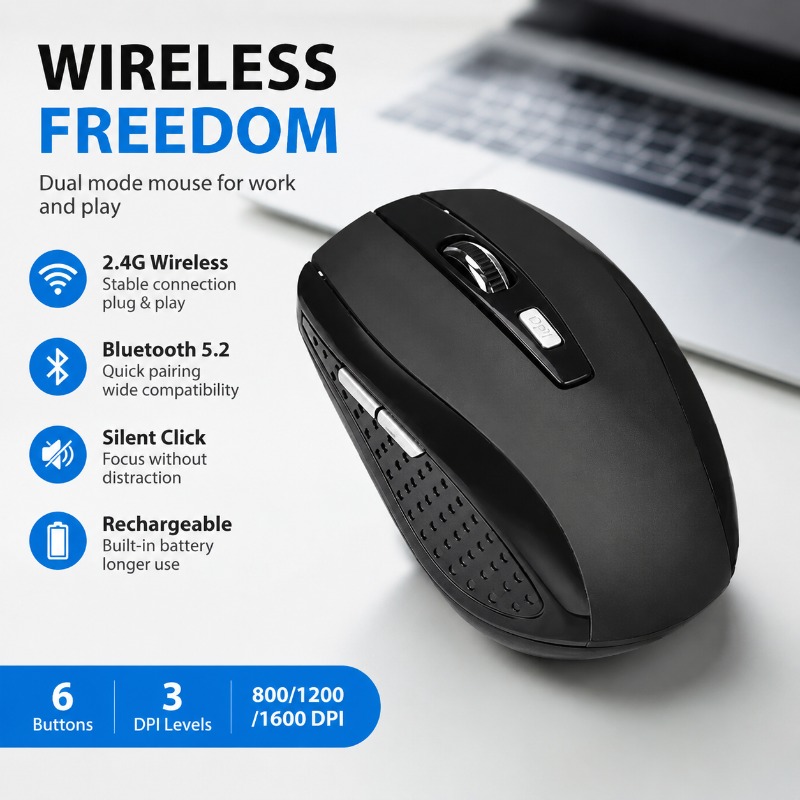 Wireless Gaming Mouse - 2.4G Bluetooth 5.2 Wireless Mouse Dual