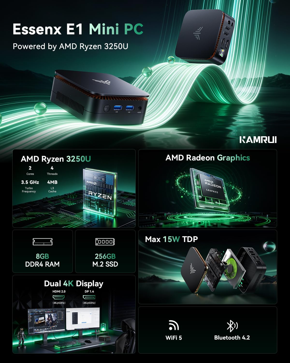 KAMRUI Mini PC AMD R3 3250U 8G - Pc Gaming Amd Ryzen 7 recension och pris